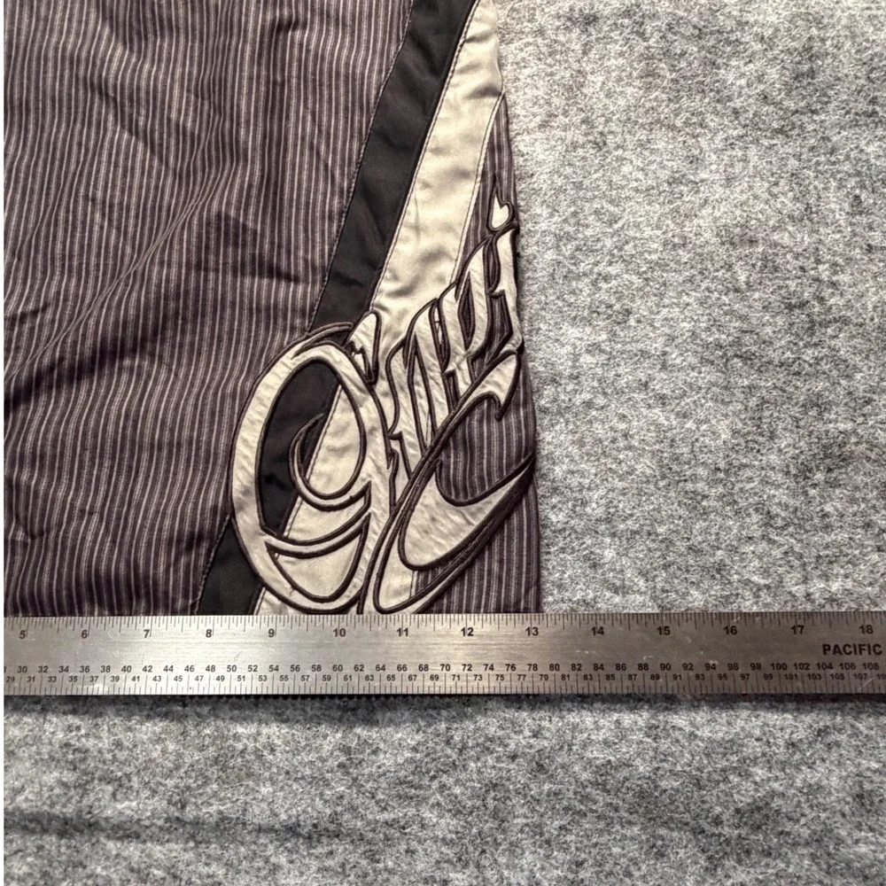 Vintage Y2K ONeill Mens 38 Pinstripe Board Shorts Black Grey Embroidered Logo